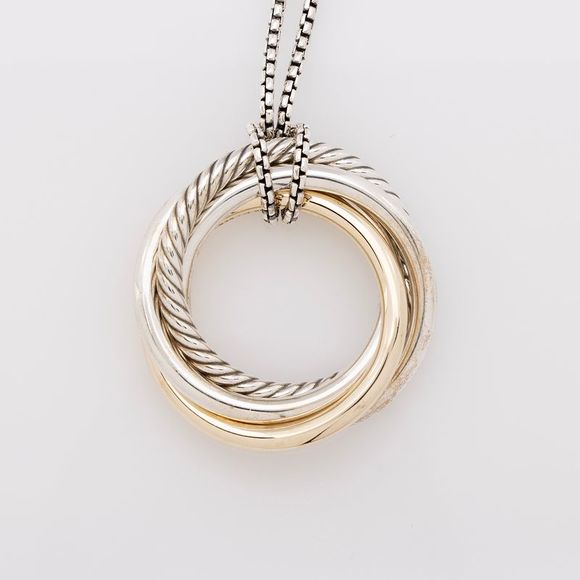 David Yurman 14k Gold Sterling Silver Crossover Pendant Necklace - Picture 3 of 3